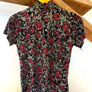 Vintage floral mock turtleneck blouse